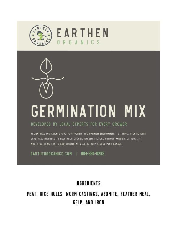 Label for germination mix containing mixture information and ingredients with contact info.