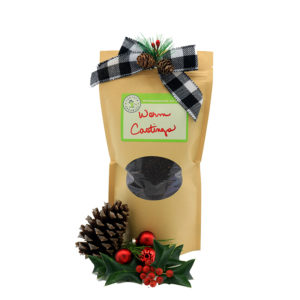 Gift bag of premium organic worm castings with christmas packaging